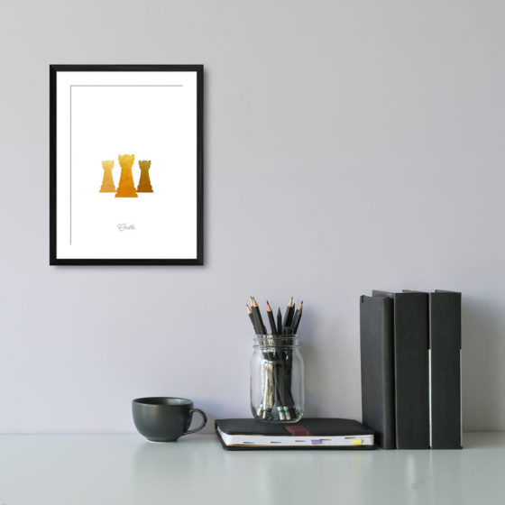 Chess Piece Castle Yellow Watercolour Print - Image 2