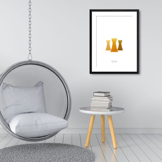 Chess Piece Castle Yellow Watercolour Print - Image 3