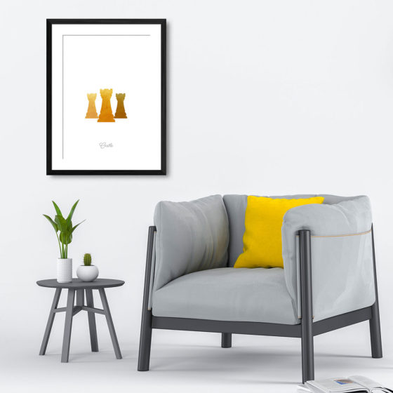 Chess Piece Castle Yellow Watercolour Print - Image 4