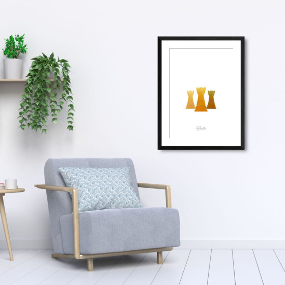 Chess Piece Castle Yellow Watercolour Print - Image 5