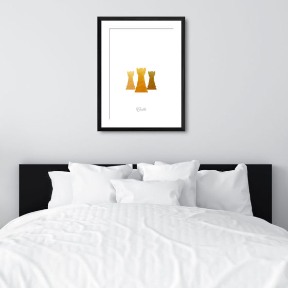 Chess Piece Castle Yellow Watercolour Print - Image 6