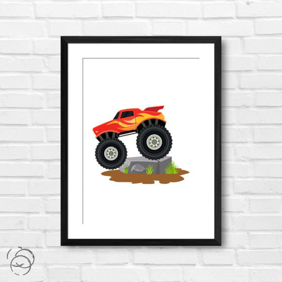 Red Flame Monster Truck Print